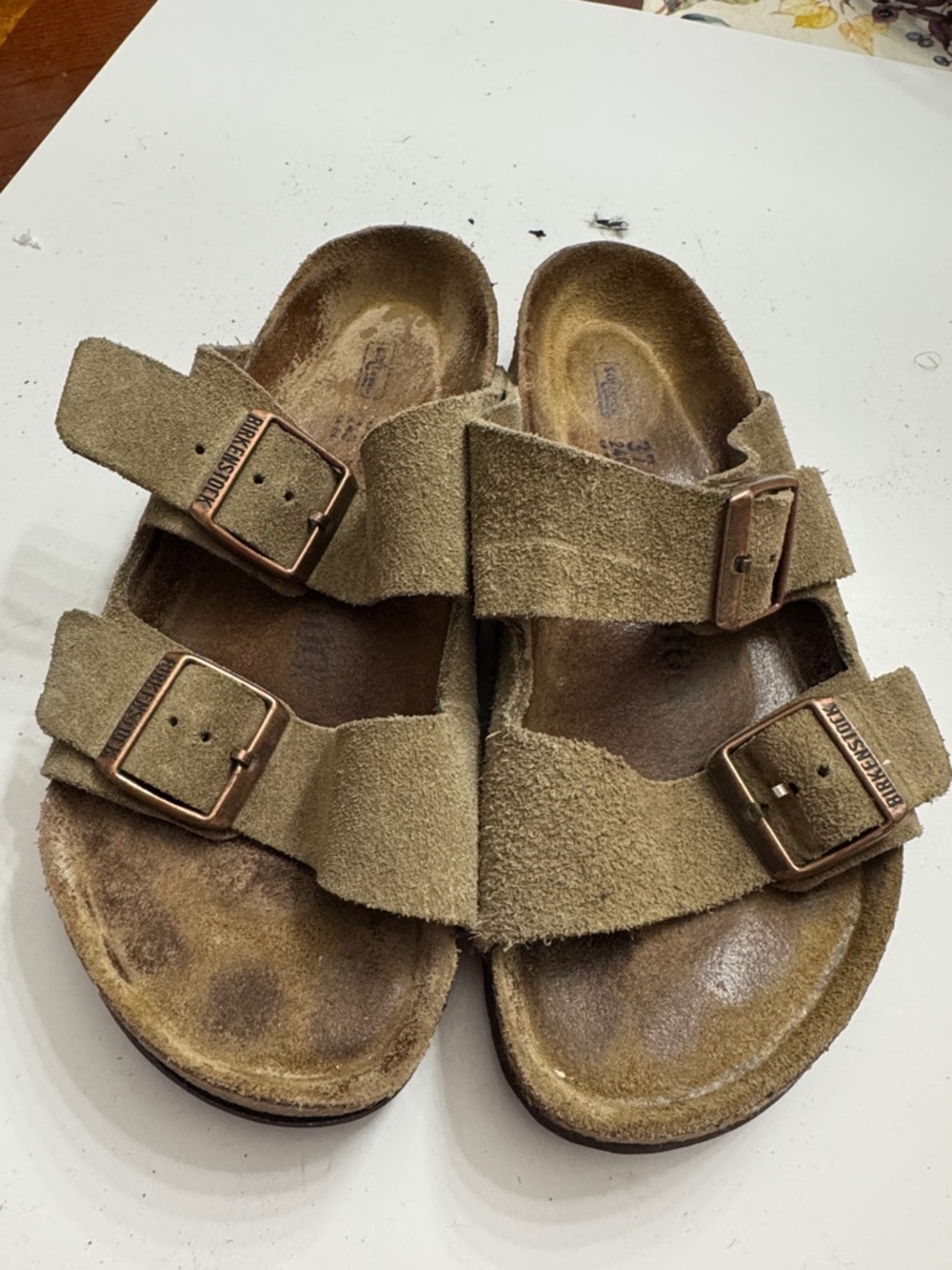Birkenstock women size 37Double Strap Suede Slipper in green